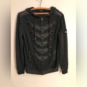 MISS ME Womens Military Style Hoodie Jacket SIZE M Long Sleeve Gray Rayon